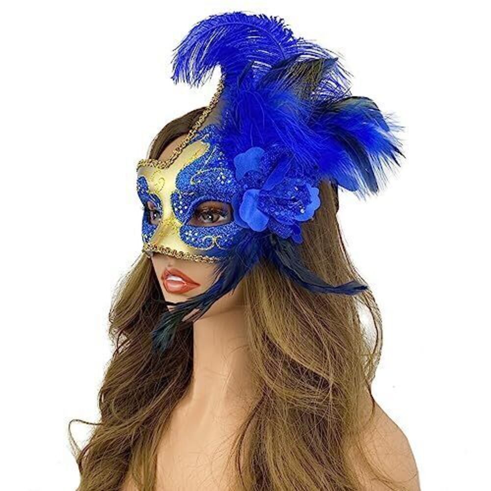 5088 ] Lady Girls Costume Venetian mask Feather Masquerade Mask Halloween
